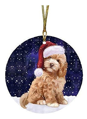 T Snow Christma Cockapoo Dog Wear Santa Hat Round Adorno