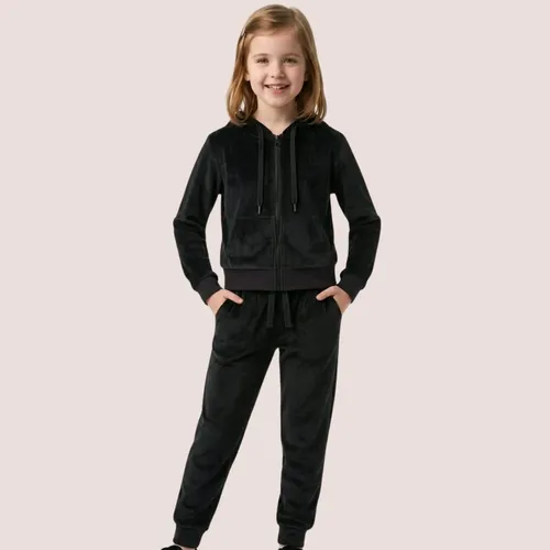 Conjunto Infantil Plush de Inverno com Capuz e Bolso (liso)