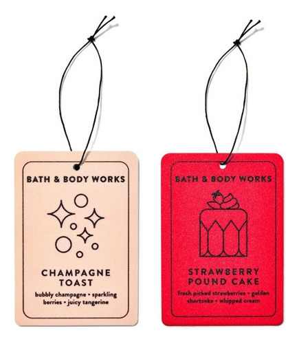 2 Aromatizantes Colgantes Para Auto Bath And Body Works Champagne Toast Y Strawberry Pound Cake