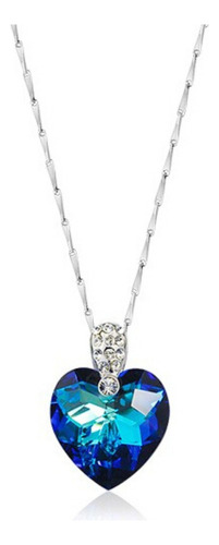 Collar De Mujer Bañado En Plata 925, Corazón Azul Swarovsky