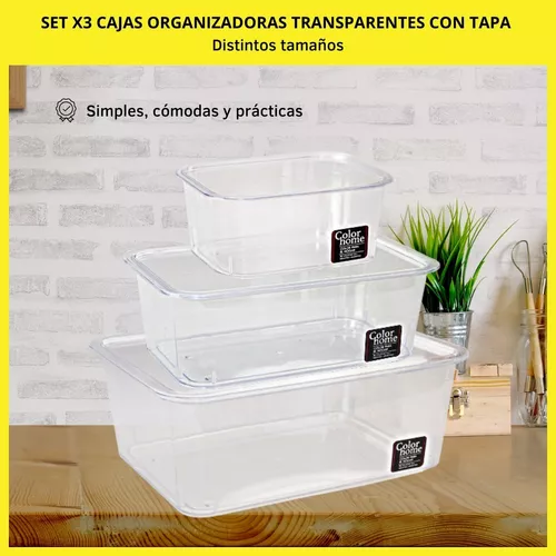 Combo X3 Cajas Organizadoras Fashion Transparentes Con Tapa