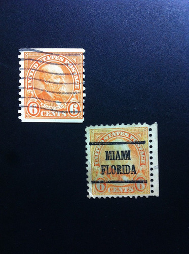 2 Timbres Postales Estampillas U S A 1922 6¢ Garfield