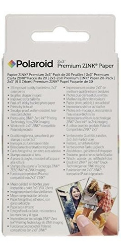 Polaroid 2x3 Premium Zink Zero Photo Paper, Paquete De 20 -