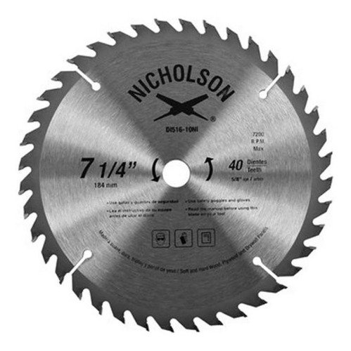 Disco Sierra Circular 7.1/4in 40dt Nicholson Di516-10ni