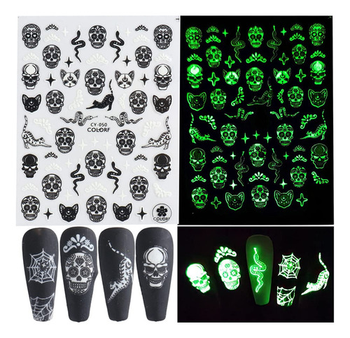 Pegatinas De Uñas Macute Halloween 3d Luminosas Autoadhesiva