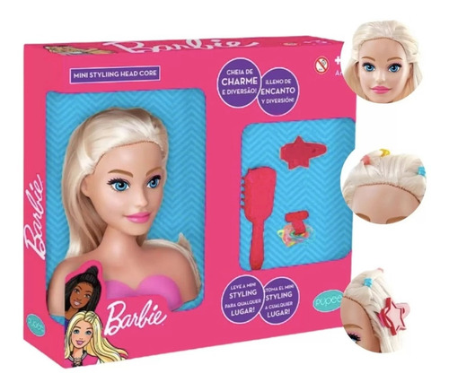 Busto Boneca Barbie Pentear Maquiar Original Com Acessórios