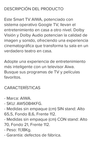 Televisor Aiwa 50 4k Smart Android Tv Google Tv