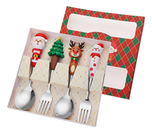 Set De Cubiertos Navideños Brillantes, Acero Inoxidable