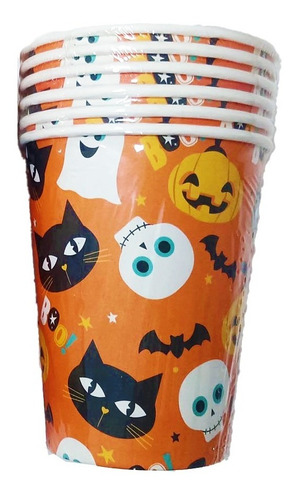 Imagen 2 de 3 de Vaso Polipapel Boo Halloween Gato Negro X6 Uni