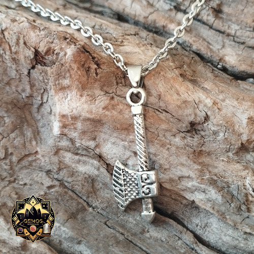 Collar Hacha Medieval Cadena 45cm Gemos Accesorios Plateado
