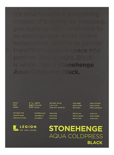 Stonehenge Aqua Black Pad 140lb, Prensador Frío, 9 X 12 PuLG