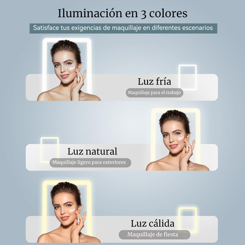 Espejo Para Maquillaje Con Luz Y Espejos Portatil Recargable