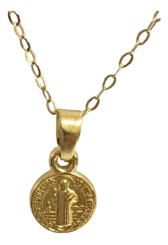 Medalla San Benito 8mm  Cadena 40cm Oro Laminado 22k