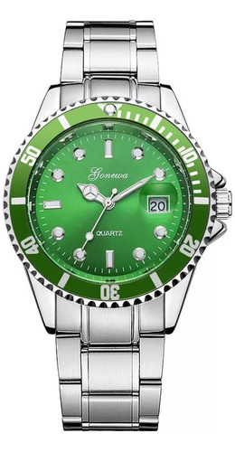 Relógio Masculino Prata Luxo Verde Com Caixa