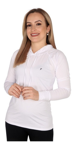 Blusa Feminina Com Capuz E Encaixe Para Dedo Proteção Uv50+