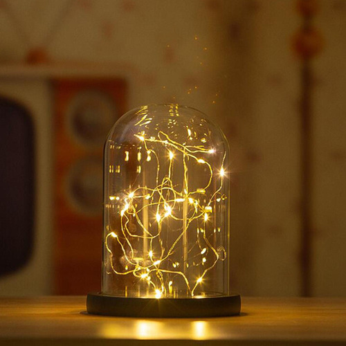Mox Cúpula De Vidrio Cloche Bell Jar Base De Madera 7x12cm