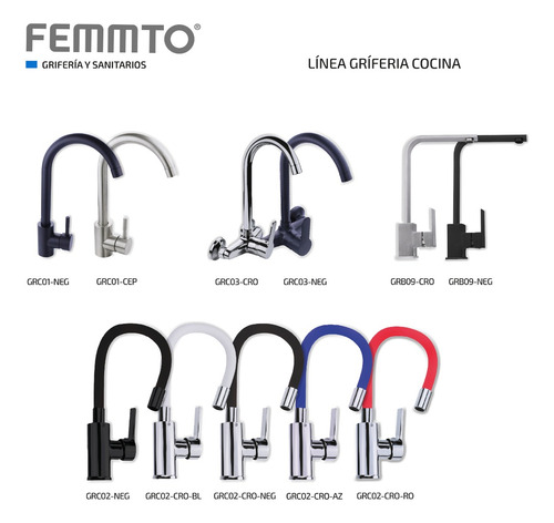 Imagen 8 de 9 de Griferia De Cocina Canilla Monocomando Lavatorio Cuello Goma