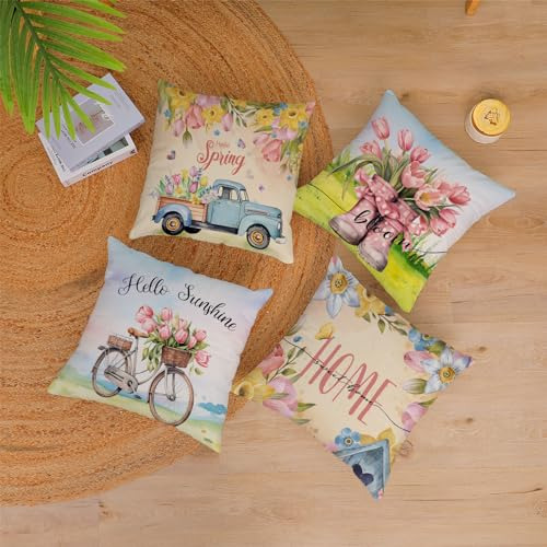 Juego De 4 Fundas De Almohada 60 X 60 Cm Flores