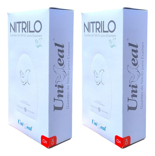 2 Cajas De Guantes P/examen Nitrilo Uniseal Blanco Talla: Ch