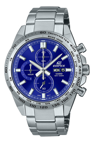 Pulseira de relógio masculina Casio EFR-574d-2AVUDF Edifice, cor: prata, moldura, cor de fundo prateada, cor de fundo azul