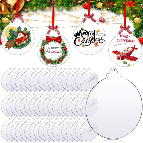 80 Pieza Adorno Navidad Redondo Transparente 5  Blanco Disco