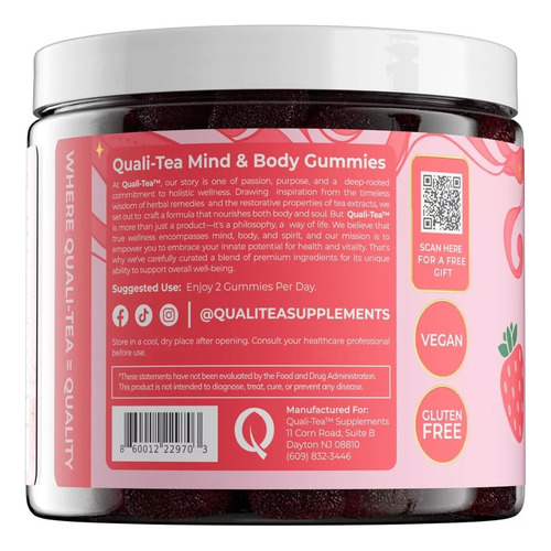 Gomitas Qualit-tea Mind & Body Gummies 60gms Strawberry