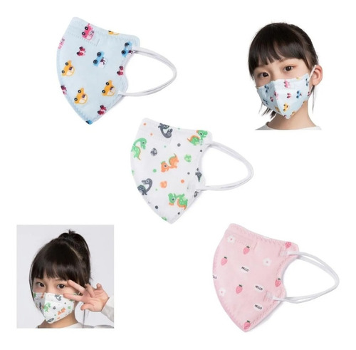 Imagem 4 de 4 de 10 Máscaras Descartável Infantil Kn95 5 Camada Com Estampa