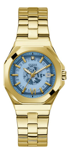 Reloj Guess Para Mujer, Correa Dorada De 34 Mm Y Esfera Turq