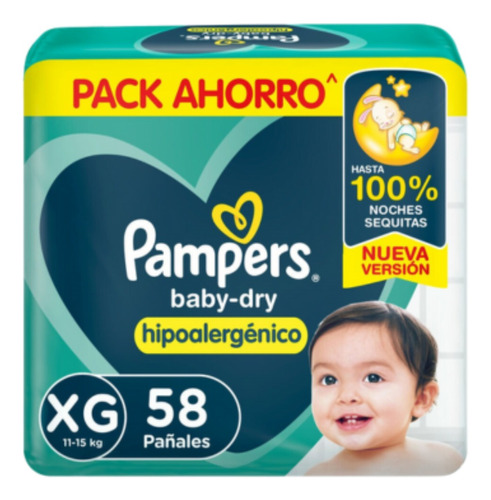 Pañales Pampers Babydry Hipoalergenico Extra Grande X 58u