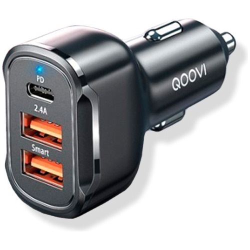 Carregador Veicular Turbo 30w Qoovi Tipo C E 2 Usb Universal