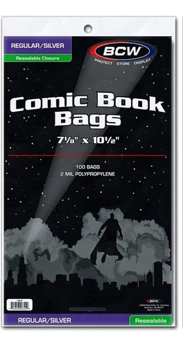 Bolsas Para Comics Bcw: Regular / Silver Resellable. Pck 100