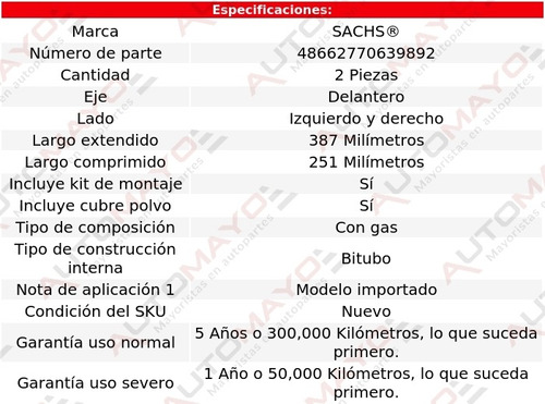 Juego 2 Amortiguadores Del Sachs® P30 Van V8 7.4l 70-71