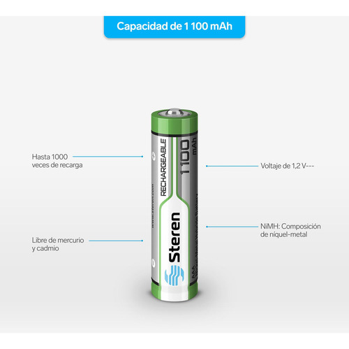 Imagen 3 de 5 de Paquete De 4 Pilas Recargables De Alta Capacidad Aaa Nimh