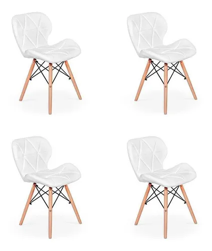 comprar Kit 04 Cadeiras Charles Eames Eiffel Slim Wood Estofada Magazine Decor Cor Branco