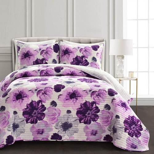 Lush Decor Leah Juego De Edredón Reversible Floral De 3 Piez