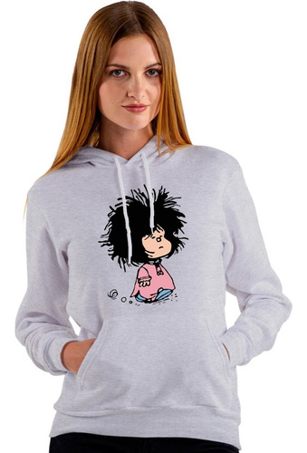 Imagen 3 de 6 de Buzo Gris Canguro Mafalda Despeinada Hombre Mujer Niños