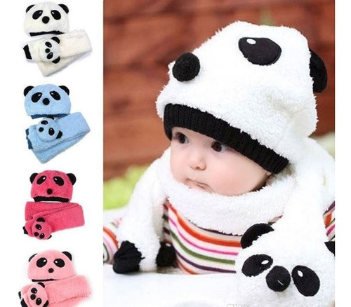 Set De Gorro Y Bufanda Oso Panda Para Bebe, Niño O Niña