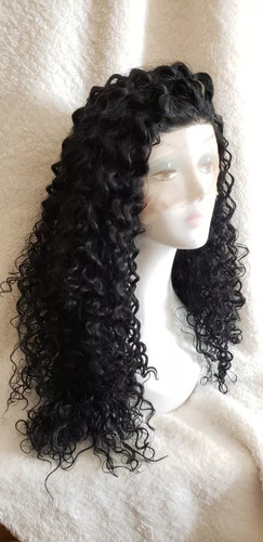Peruca Front Lace Cacheada Afro Cor Preta 60 Cm Frete Grátis
