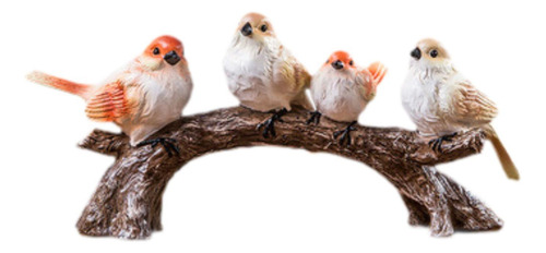 Artesanía De Pájaro En Rama, Escultura De 4 Pájaros