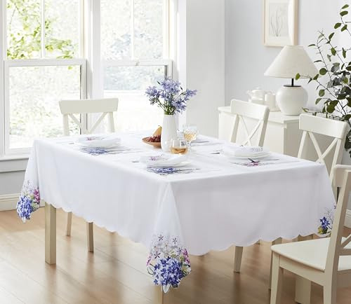 Mantel Rectangular Bordado De Hortensias 152 X 259 Cm
