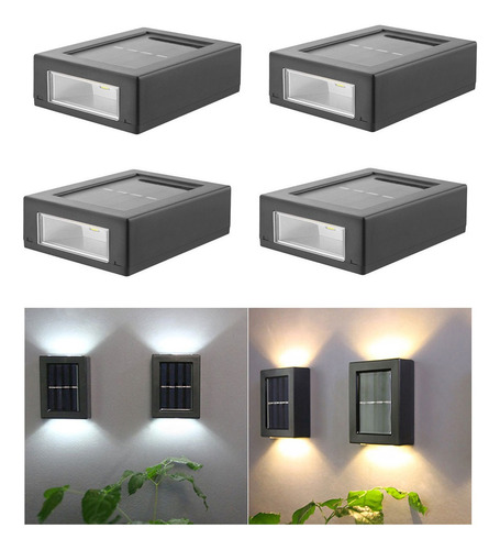 Lámpara De Pared Solar 2led Jardín Faro 4 Piezas