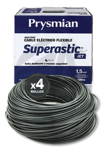 Cable Unipolar Prysmian 1.5mm X4 Rollos Negro X100mts Ea