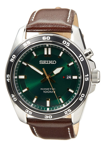 Reloj Para Hombre Seiko Ska791p1, 43mm, Acero Inoxidable Color de la correa Marrón Color del bisel Negro Color del fondo Verde