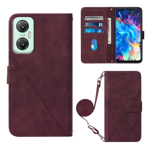 Funda De Piel Tipo Bandolera De Color Rojo Vino Para Infinix