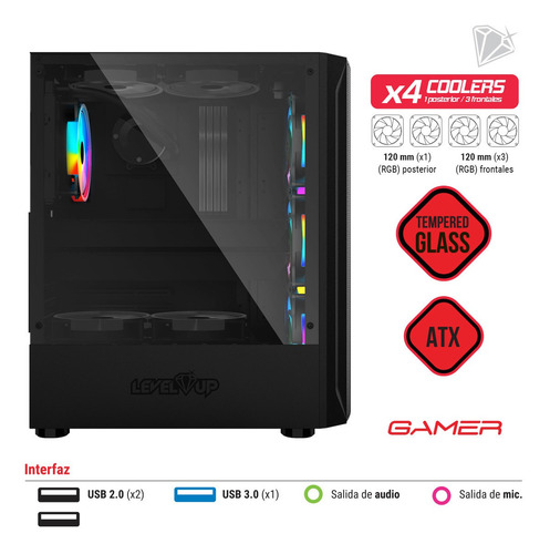 Imagen 4 de 4 de Gabinete Gamer Andromeda Atx Vidrio Templado X3 Fan Rgb