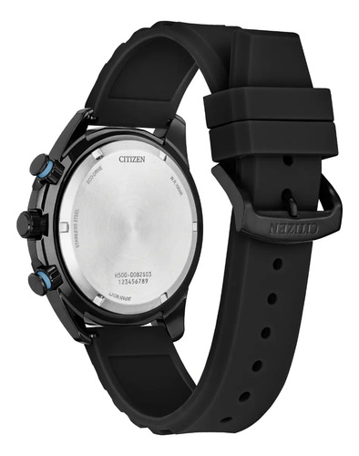 Reloj Citizen Brycen At258702e Para Hombre. Correa Negro Bisel Negro Fondo Plateado