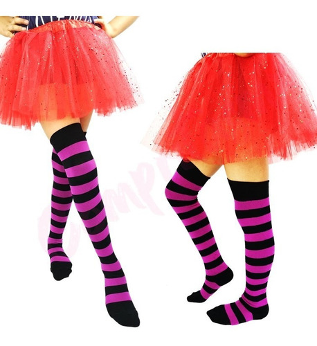 Media Calceta Over Knee Rayada Lolita Halloween Magenta