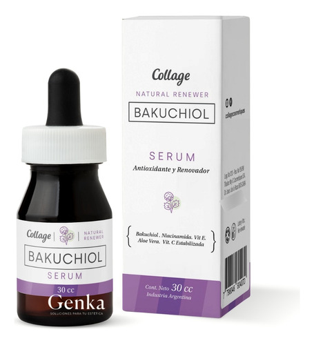 Serum Bakuchiol 30cc Niacinamida Vitami C Y E Aloe Collage Momento De Aplicación Día/noche Tipo De Piel Sensible