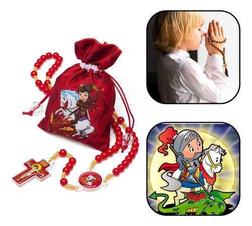 Terço Infantil Crianças São Jorge Com Saquinho Cor Vermelho