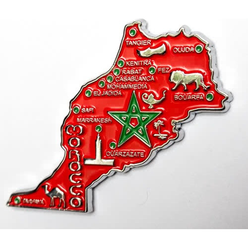 Imã Marrocos Com Mapa, Bandeira, Cidades - Imã De Geladeira